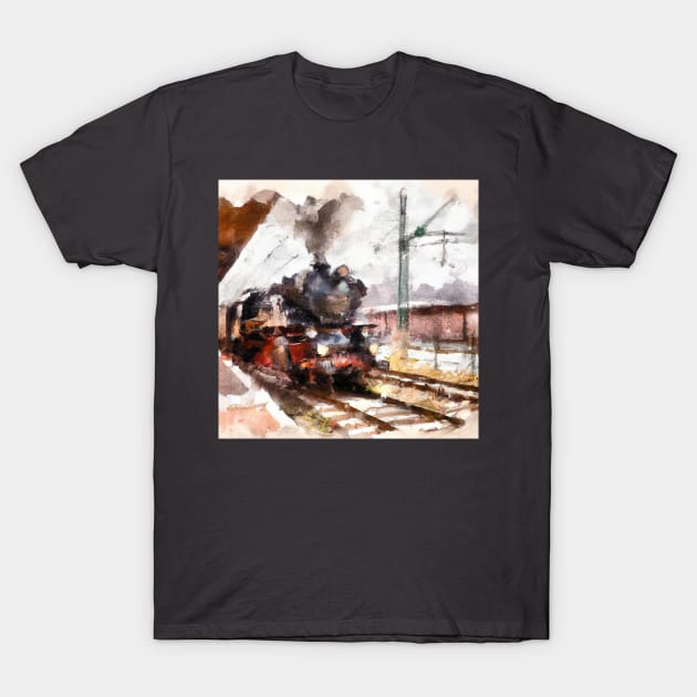 Steam Locomotive Pulling into Rail Yard T-Shirt by Starbase79